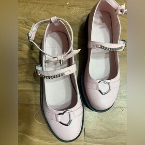 Pink Heart-Accent Mary Jane Flats